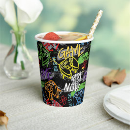 Vasos De Papel Neon Graffiti Gaming Pattern