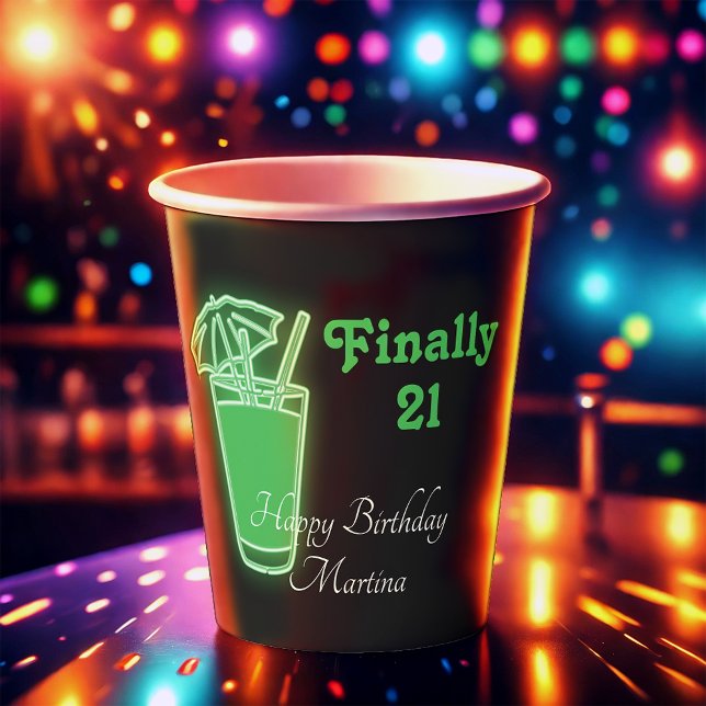 Vasos De Papel Neon Green 21º cumpleaños (Subido por el creador)