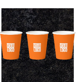 Vasos De Papel Neon naranja - añada su logotipo