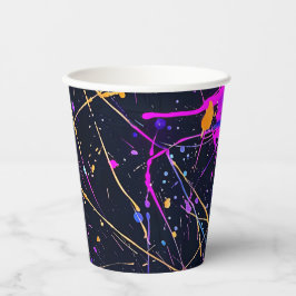 Vasos De Papel Neon Paint Splatter Fiesta