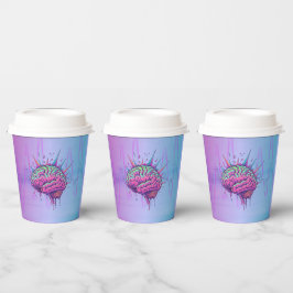 Vasos De Papel Neon Pink Brain Paper Cups