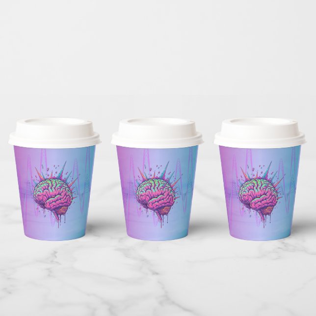 Vasos De Papel Neon Pink Brain Paper Cups (Multi)
