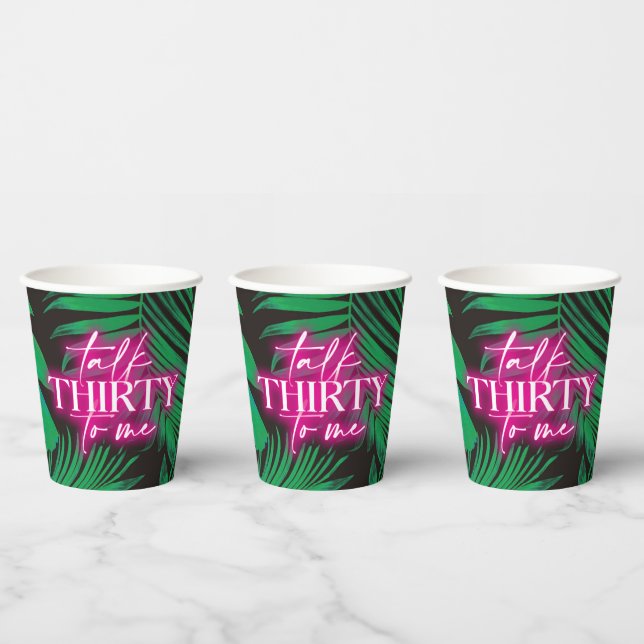 Vasos De Papel Neon Pink Tropical Talk Thirty to Me (Multi)