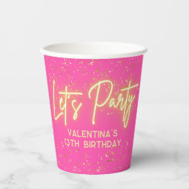 Vasos De Papel Neón rosado caliente brillante Vamos Purpurina Fie