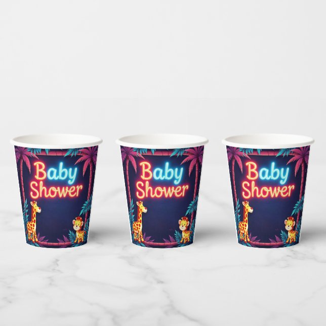 Vasos De Papel Neon Safari Baby Shower Cups (Multi)
