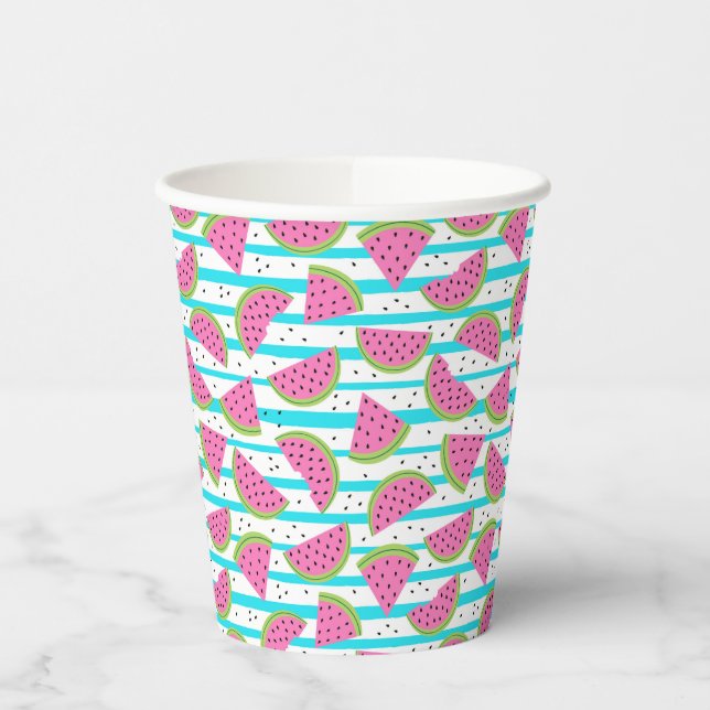 Vasos De Papel Neon Watermelon on Stripes Pattern (Izquierda)