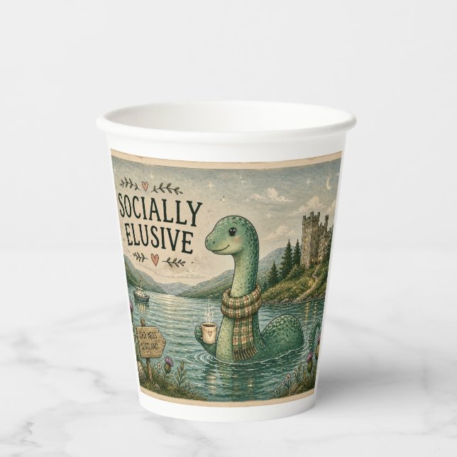 Vasos De Papel Nessie esquiva socialmente críptido acogedor Loch  (Anverso)