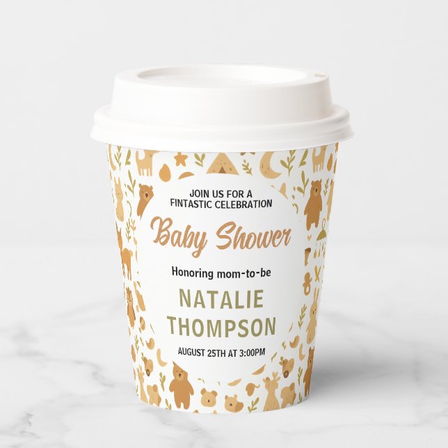 Vasos De Papel Neutral Baby Boy Shower | Cute Safari Animal (Anverso)