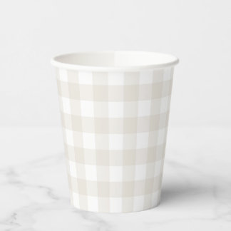 Vasos De Papel Neutral Beige Gingham