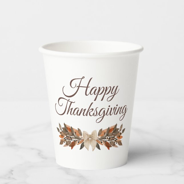 Vasos De Papel Neutral “Happy Thanksgiving” Paper Cups (Anverso)