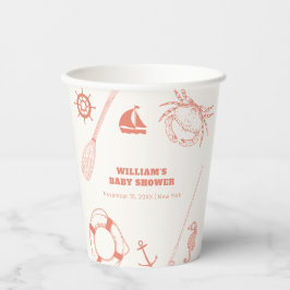 Vasos De Papel Neutral Modern Nautical Fishing Boy Baby Shower