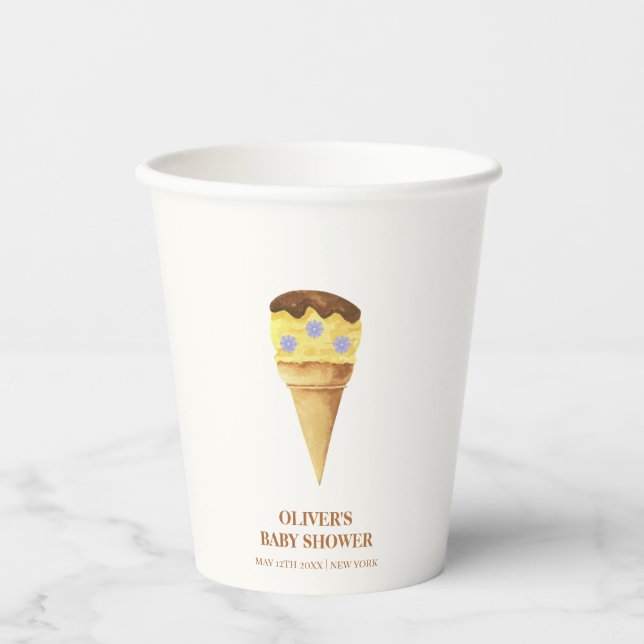 Vasos De Papel Neutral Summer Scoop Ice Cream Boy Baby Shower (Anverso)