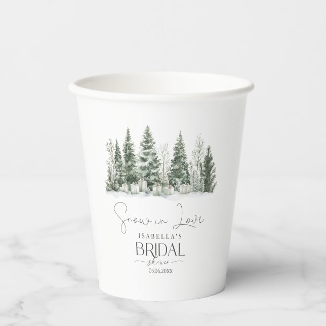 Vasos De Papel Nieve en amor Winter Bridal Shower (Anverso)
