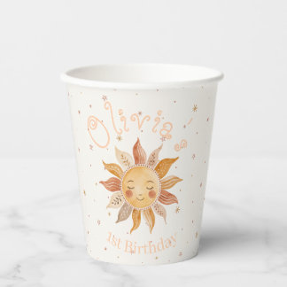 Vasos De Papel Niña Boho Sun cumple 1 año