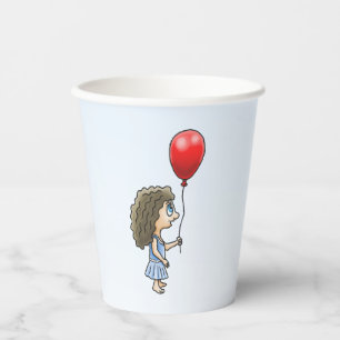 Vasos De Papel Niña con un Globo Rojo