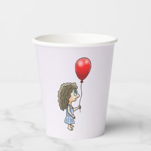 Vasos De Papel Niña con un Globo Rojo