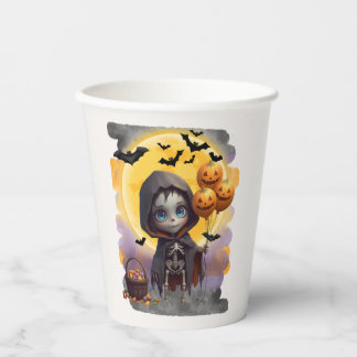 Vasos De Papel Niña Esqueleto Adorable con Globos y Dulces