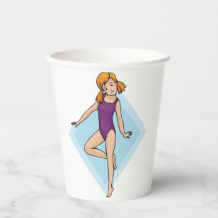 Vasos De Papel Niña Gimnasta en Leotardo Púrpura