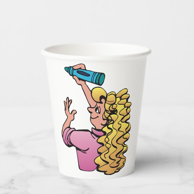 Vasos De Papel Niña Juguetona con Crayón (Anverso)