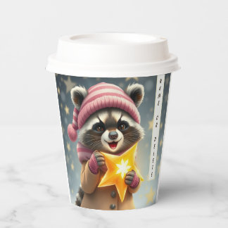 Vasos De Papel Niña mapache linda con outfit de invierno color ar
