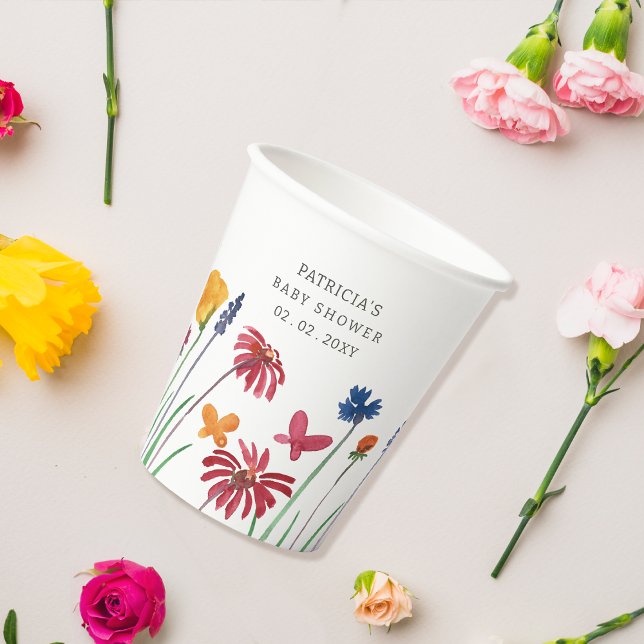 Vasos De Papel Niña pequeña Bonito de flores silvestres Baby Show (Little Wildflower Pretty Baby Girl Baby Shower Paper Cups)