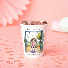 Vasos De Papel Niña pequeña con Fiesta de cumpleaños 4