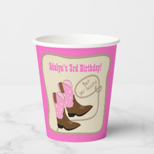 Vasos De Papel Niña rosa bota papel de fiesta de cumpleaños occid