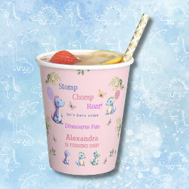 Vasos De Papel Niña Rosa Cute Dinosaurio Primer Fiesta de cumplea