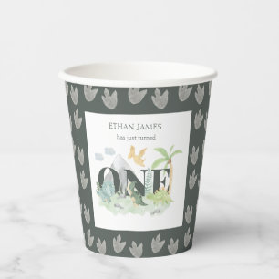 Vasos De Papel Niño 1 cumpleaños Cute Jungle Dinosaur acuarela