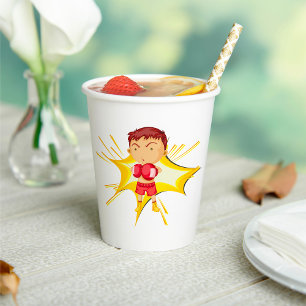 Vasos De Papel Niño Boxeador con Guantes Rojos y Shorts