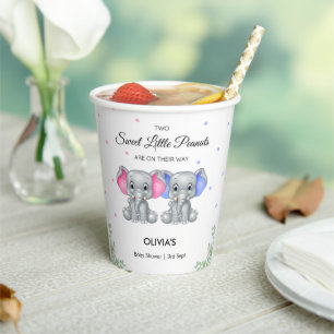 Vasos De Papel Niño Chica gemelo elefante lindo Baby Shower