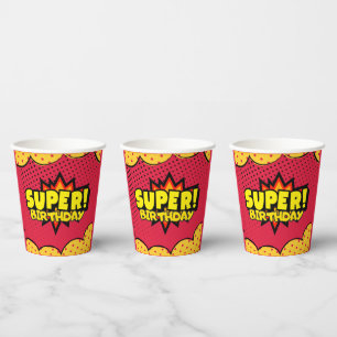 Vasos De Papel Niño de cumpleaños de superhéroe de libro de histo