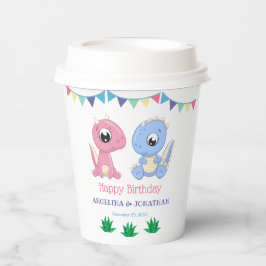 Vasos De Papel Niño Dinosaurio y Chica Cumpleaños Conjunto
