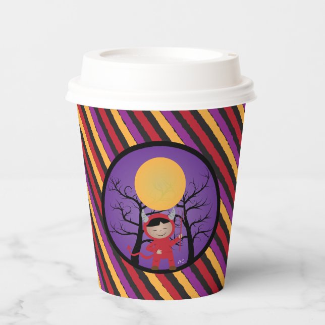 Vasos De Papel Niño disfrazado de diablo taza de papel de Hallowe (Anverso)