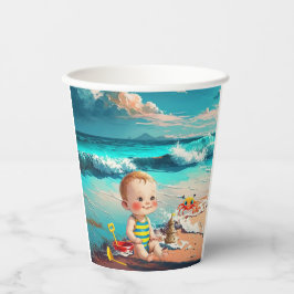 Vasos De Papel Niño en la playa