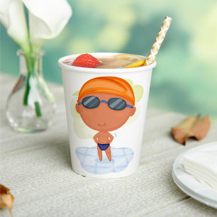 Vasos De Papel Niño nadador en gafas y gorro nadador