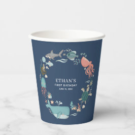 Vasos De Papel Niño pequeño cute 1.ª acuarela azul bajo el mar