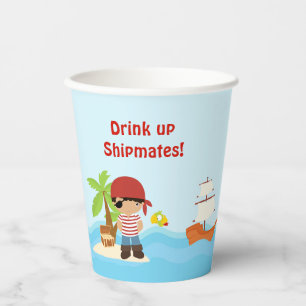 Vasos De Papel Niño pirata afroamericano en rojo