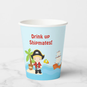Vasos De Papel Niño pirata rubio en cumpleaños rojo