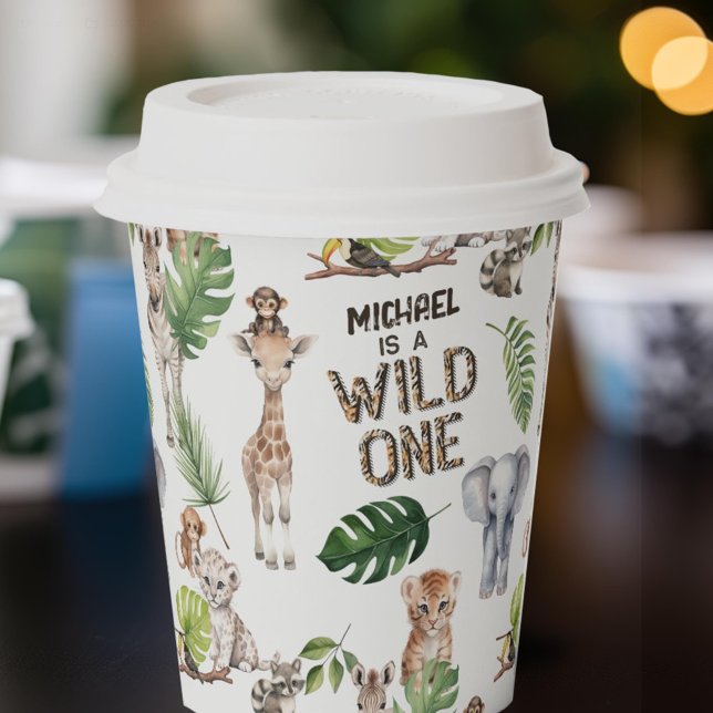 Vasos De Papel Niño Safari de primer cumpleaños (Wild one. Boy 1st birthday jungle animals themed birthday paper cup)