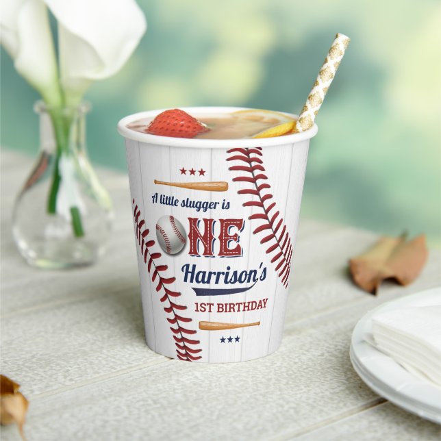 Vasos De Papel Niños Béisbol Primer Cumpleaños (in situ)