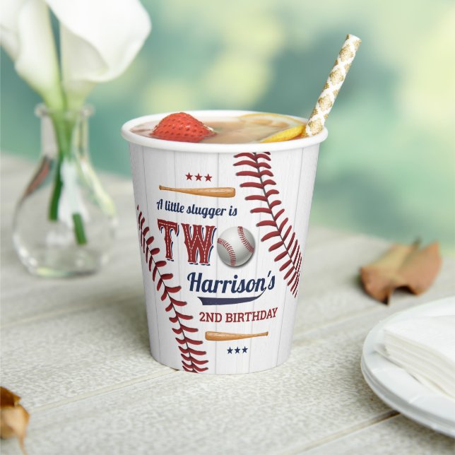 Vasos De Papel Niños Béisbol Segundo Cumpleaños (in situ)