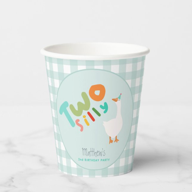 Vasos De Papel Niños Blue Two Silly Goose Blue 2º cumpleaños (Anverso)
