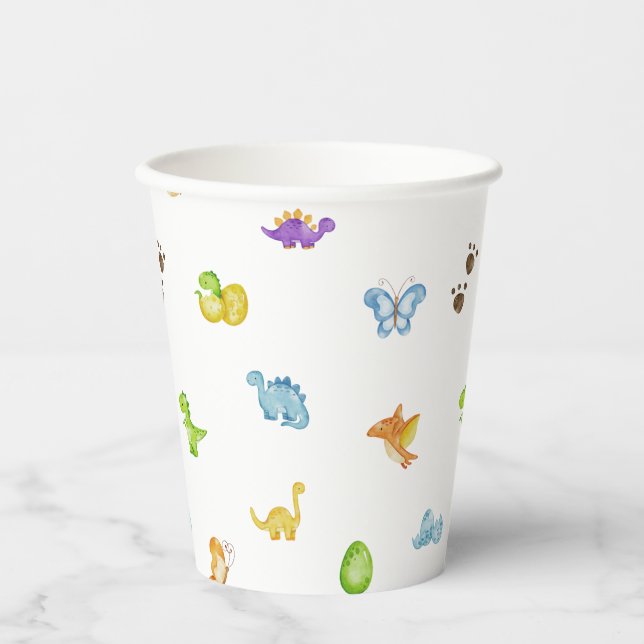 Vasos De Papel Niños con temas de dinosaurio Fiesta de cumpleaños (Anverso)