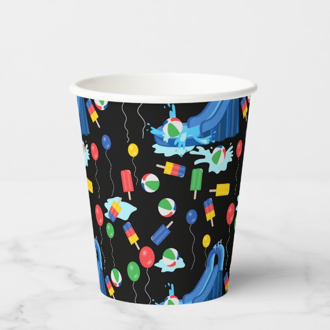 Vasos De Papel Niños con tobogán acuático Chica de verano (Anverso)