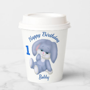 Vasos De Papel Niños conejitos azules 1er cumpleaños Personalizar