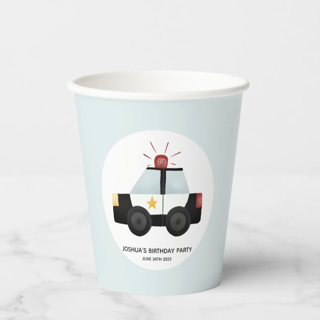 Vasos De Papel Niños Cute Blue Police Car Birday (Anverso)