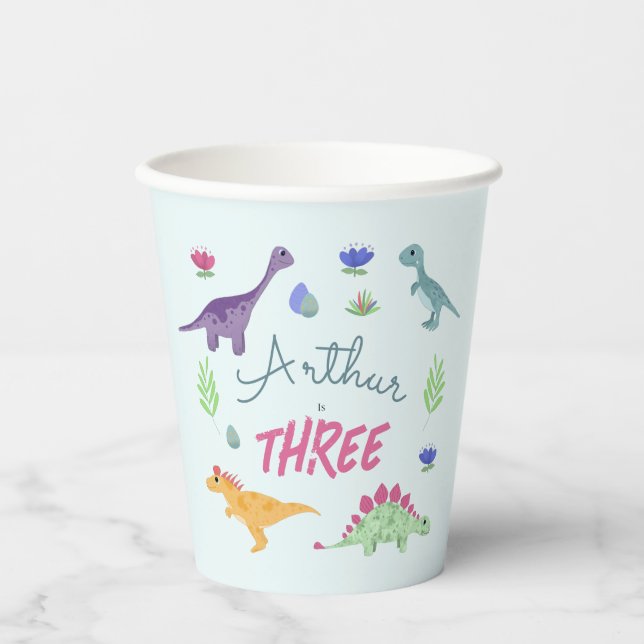 Vasos De Papel Niños Cute Jungla Azul T-Rex Dinosaurios Niños Cum (Anverso)