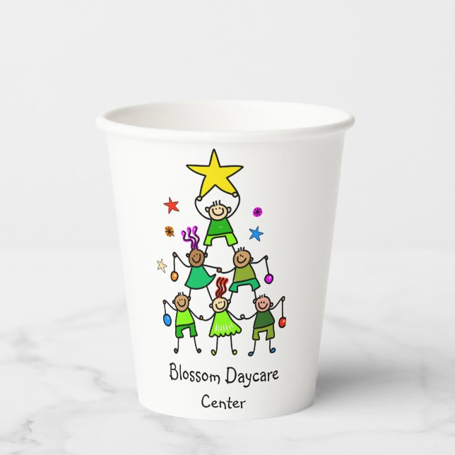 Vasos De Papel Niños de árbol de Navidad personalizados (Anverso)