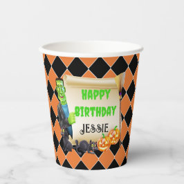 Vasos De Papel Niños de Halloween nombran Personalizado de cumple